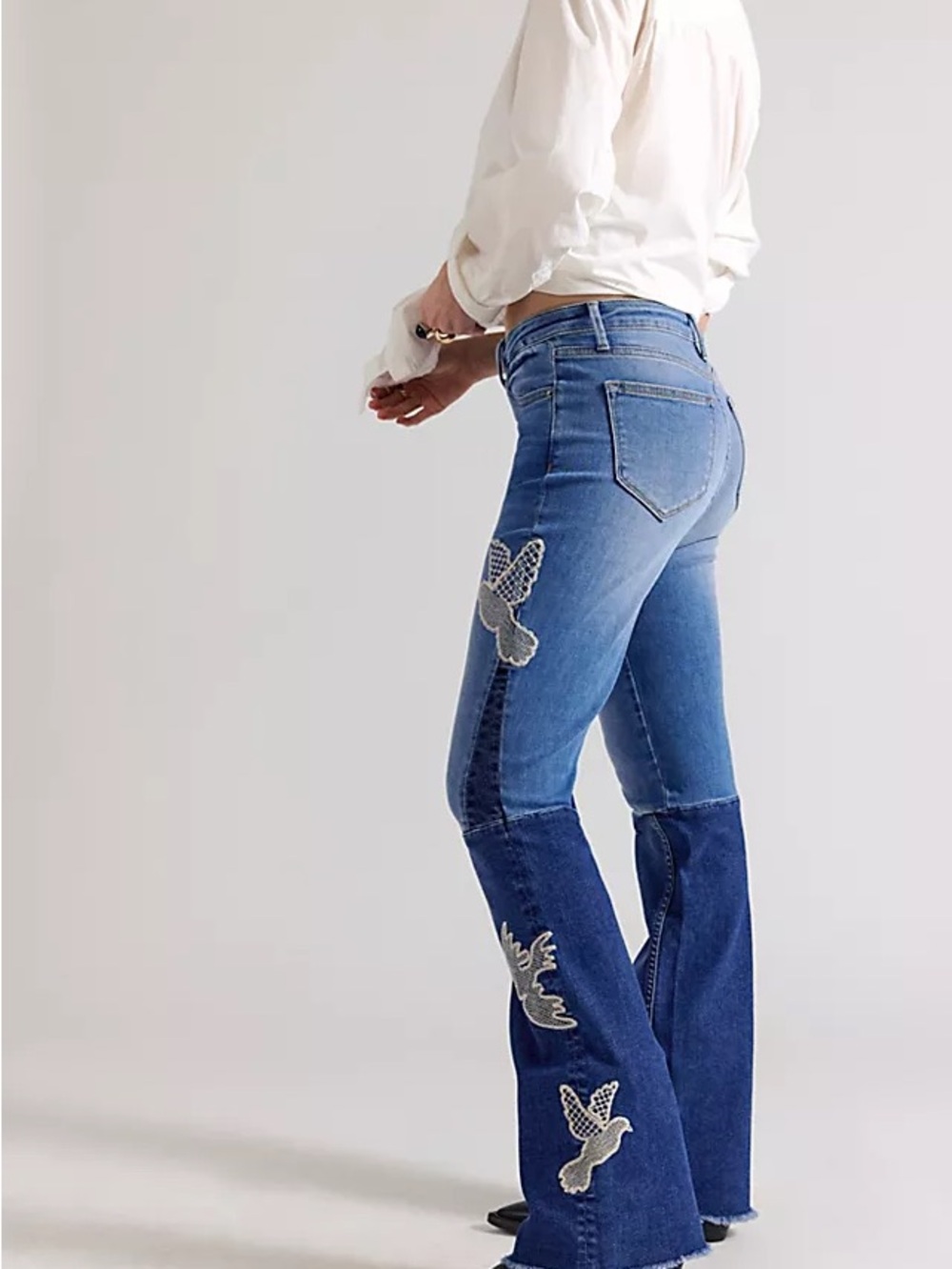 DRIFTWOOD Two-Tone Blue Embroidered Flare Jeans